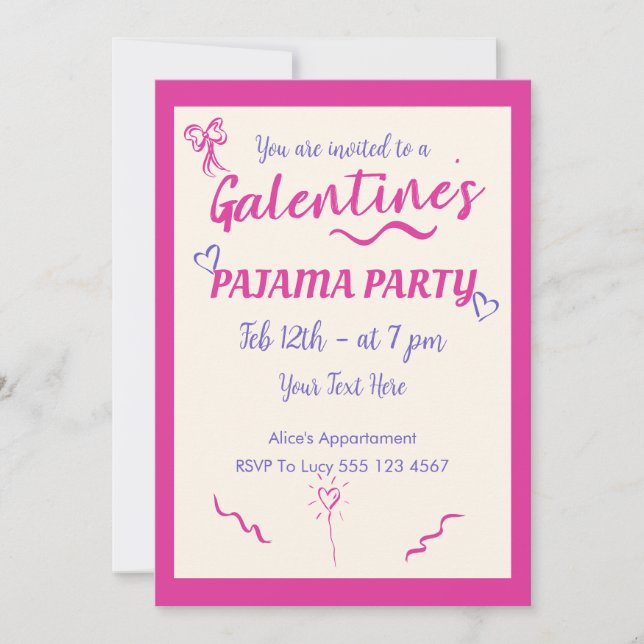 Invitation à la soirée pyjama de la Saint-Galentin (Devant)