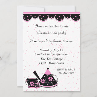 Invitation à la soirée thé rose, noir et blanc