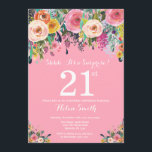 Invitation à la surprise florale rose 21e annivers<br><div class="desc">Invitation à la 21e anniversaire de la surprise de la flore rose. Fleur florale aquarelle. Arrière - plan rose. Rose, Jaune, Orange, Fleur Violet. Anniversaire adulte. 13e 15e 16e 18e 20e 21e 30e 40e 50e 60e 70e 80e 90e 100e, n'importe quel âge. Pour plus de personnalisation, cliquez sur le bouton...</div>
