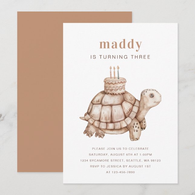 Invitation à la tortue mignonne (Devant / Derrière)