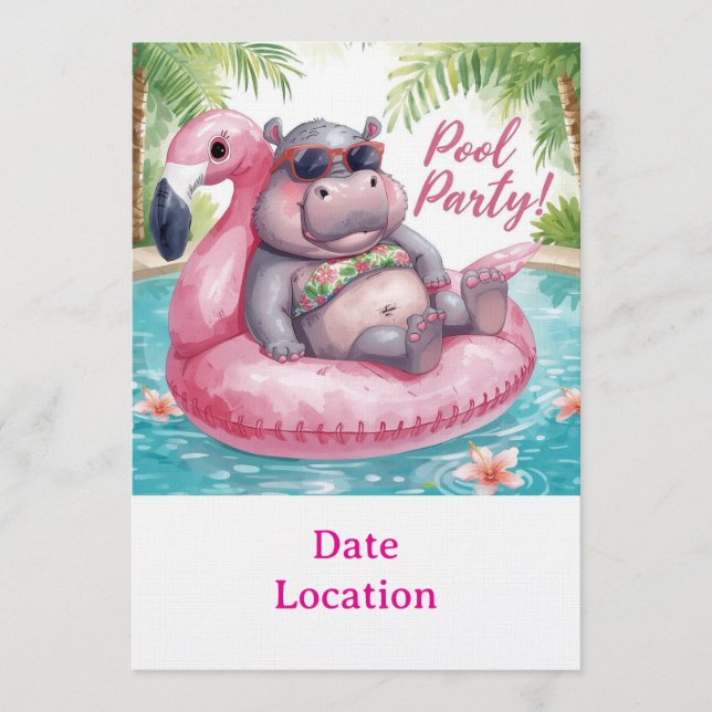 Invitation à la Tropical Pool Party – Aquarelle Mi (Devant)