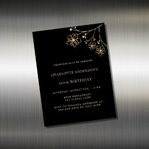 Invitation à l'aimant floral or noir