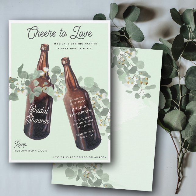 Invitation À l'amour, à la verdure, à la bière, enterrement d (Cheers to Love Greenery Beer Bridal Shower Invitation)