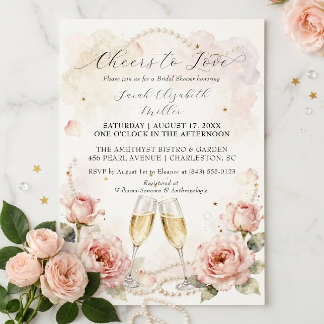 Invitation À l'amour - Fête de mariage rose florale Champagne (Créateur téléchargé)