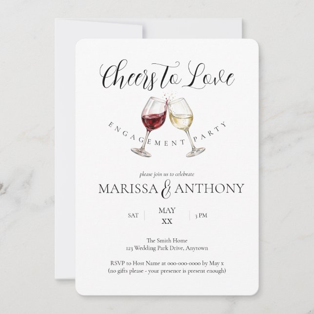 Invitation À l'amour Verre à vin Thème de la fête de fiançail (Devant)