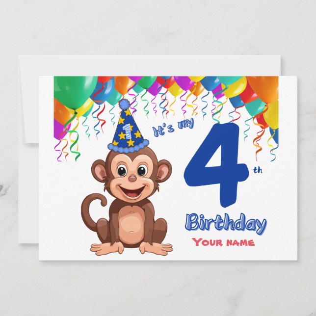 Invitation à l'anniversaire 4, fête des singes Per (Devant)