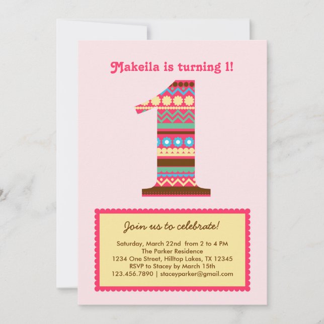 Invitation à l'anniversaire Big Number One (Devant)