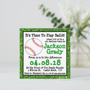 Invitation à l'anniversaire de base-ball Green Gra