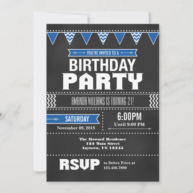 Invitation à l'anniversaire de Blue Chevron Chalkb (Devant)
