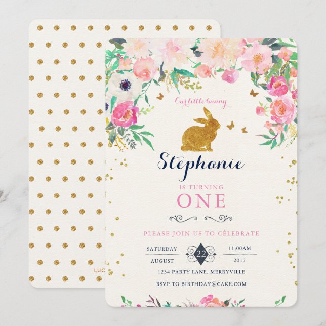 Invitation à l'anniversaire de Bunny (Devant / Derrière)