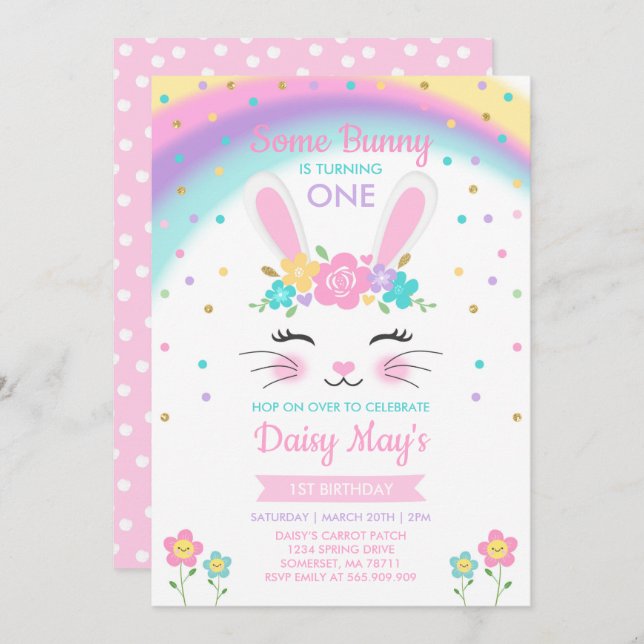 Invitation à l'anniversaire de Bunny Anniversaire  (Devant / Derrière)