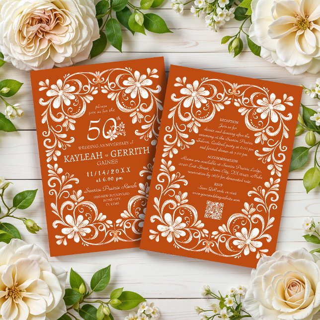 Invitation à l'anniversaire de Burnt Orange Shabby (Créateur téléchargé)
