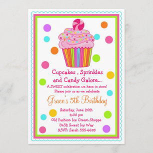 Invitation à l'anniversaire de Candy Cupcake