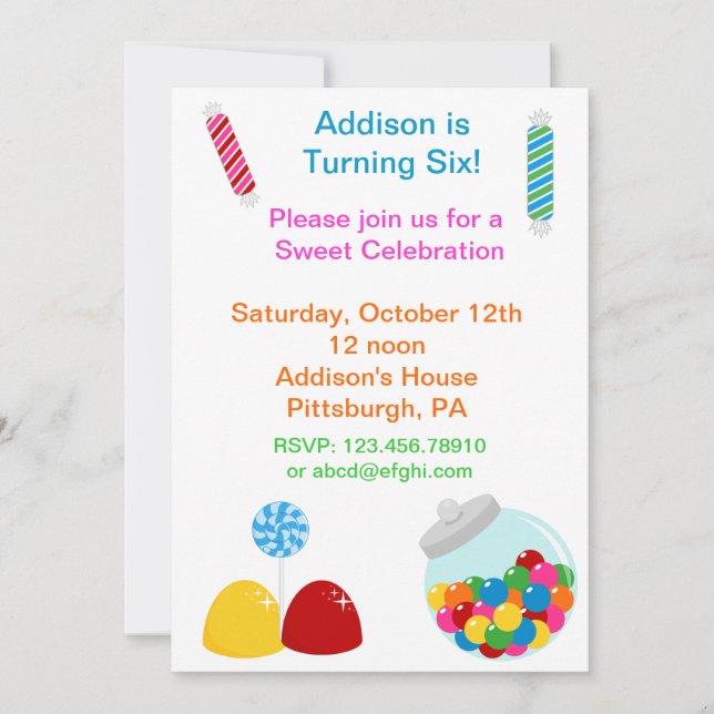 Invitation à l'anniversaire de Candy Gumdrop (Devant)