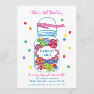 Invitation à l'anniversaire de Candy Mason Jar