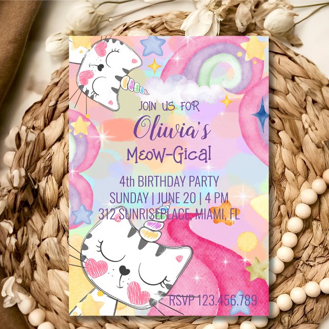 Invitation à l'anniversaire de caticorn méow-gical (Créateur téléchargé)