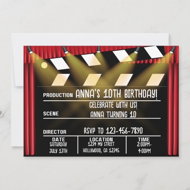 Invitation à l'anniversaire de Clapperboard (Devant)
