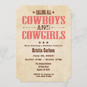 Invitation à l'anniversaire de Coral Vintage Cowbo