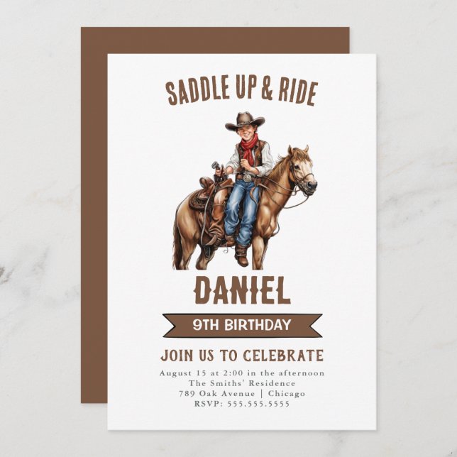 Invitation à l'anniversaire de Cowboy (Devant / Derrière)