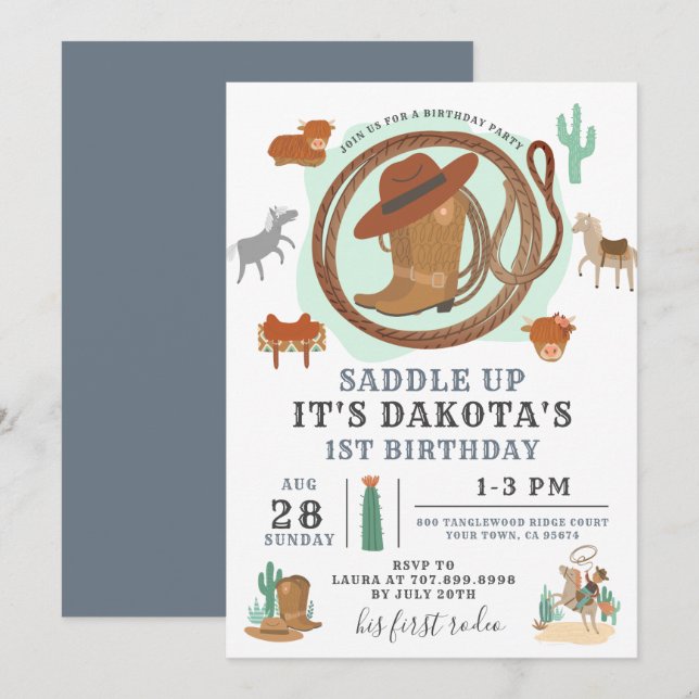 Invitation à l'anniversaire de Cowboy (Devant / Derrière)
