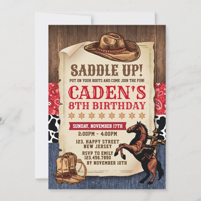 Invitation à l'anniversaire de Cowboy (Devant)