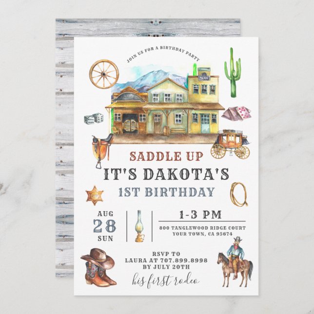 Invitation à l'anniversaire de Cowboy (Devant / Derrière)
