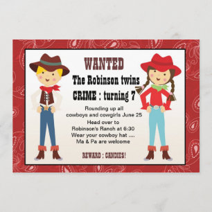 Invitation à l'anniversaire de Cowboy et cowgirl