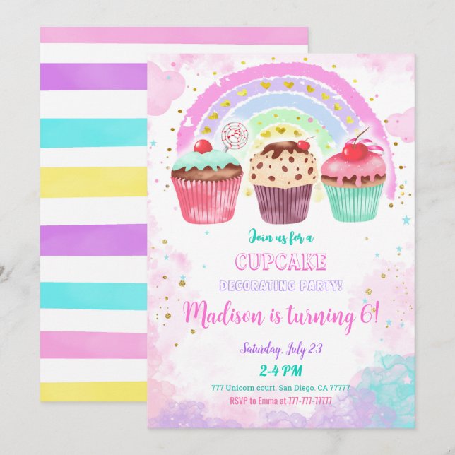Invitation à l'anniversaire de Cupcake modifiable (Devant / Derrière)