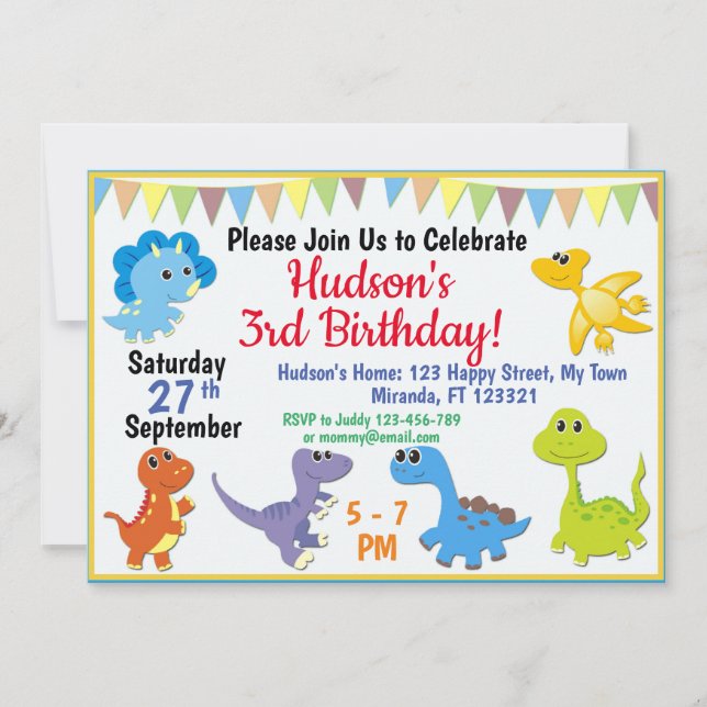 Invitation à l'anniversaire de Cute Dinosaur (Devant)