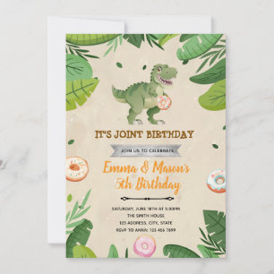 Invitation à l'anniversaire de Donut et dinosaure