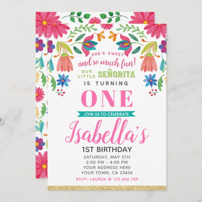 Invitation à l'anniversaire de Fiesta (Devant / Derrière)