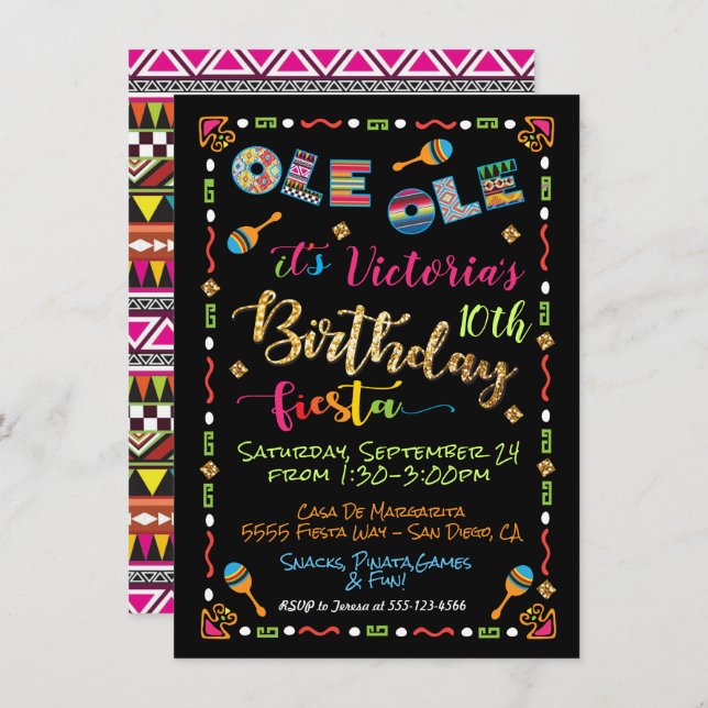 Invitation à l'anniversaire de Fiesta Ole Ole (Devant / Derrière)