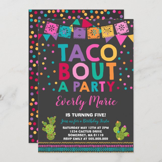 Invitation à l'anniversaire de Fiesta Taco Bout Un (Devant / Derrière)