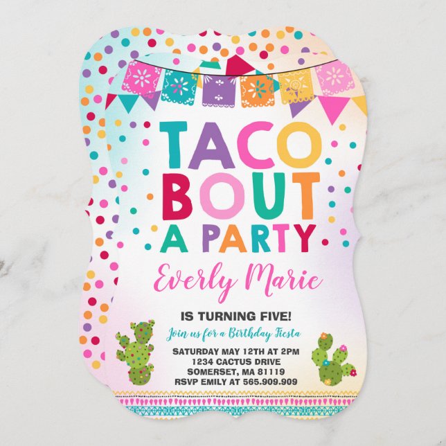 Invitation à l'anniversaire de Fiesta Taco Bout Un (Devant / Derrière)