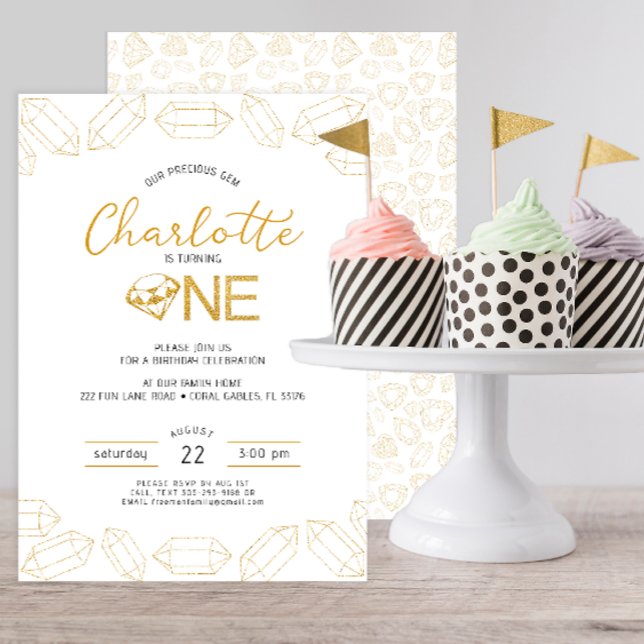 Invitation à l'anniversaire de Gem pour transforme (our precious gem girly birthday party invitation)