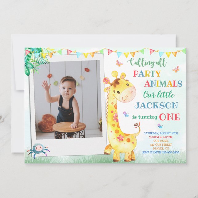 Invitation à l'anniversaire de Giraffe invitation  (Devant)