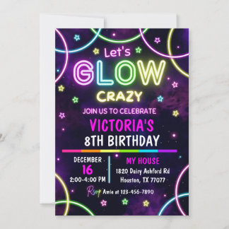 Invitation à l'anniversaire de Glow Party, Neon Pa