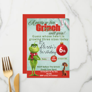 Invitation à l'anniversaire de Grinch modifiable
