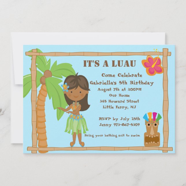 Invitation à l'anniversaire de Hula Girl Luau (Devant)