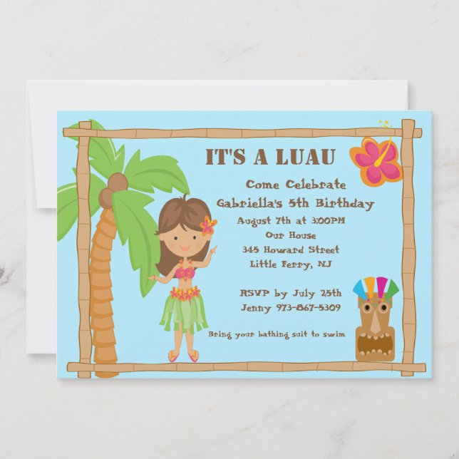 Invitation à l'anniversaire de Hula Girl Luau (Devant)