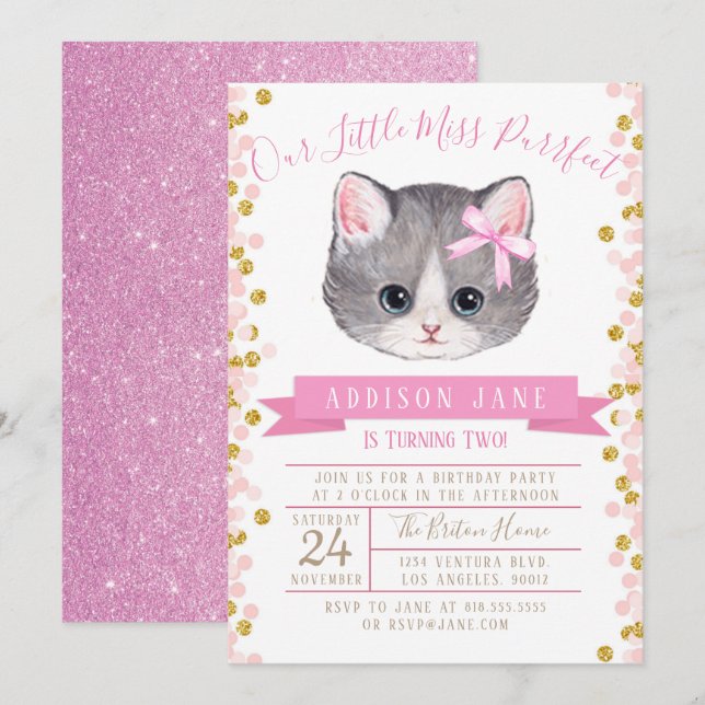 Invitation à l'anniversaire de Kitten (Devant / Derrière)