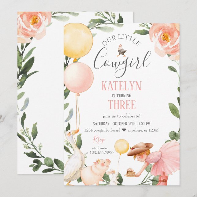 Invitation à l'anniversaire de la Cowgirl avec la  (Devant / Derrière)