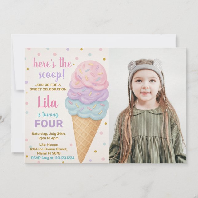 Invitation à l'anniversaire de la crème glacée mod (Devant)
