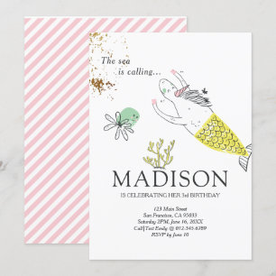 Invitation à l'anniversaire de la Cute Mermaid Uni