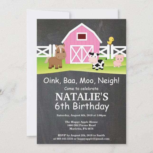 Invitation à l'anniversaire de la ferme Chalkboard (Devant)