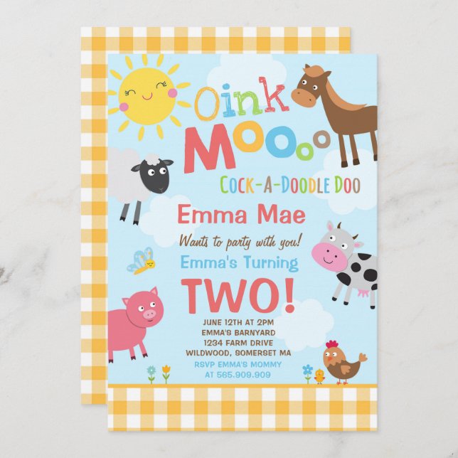 Invitation à l'anniversaire de la ferme Old MacDon (Devant / Derrière)