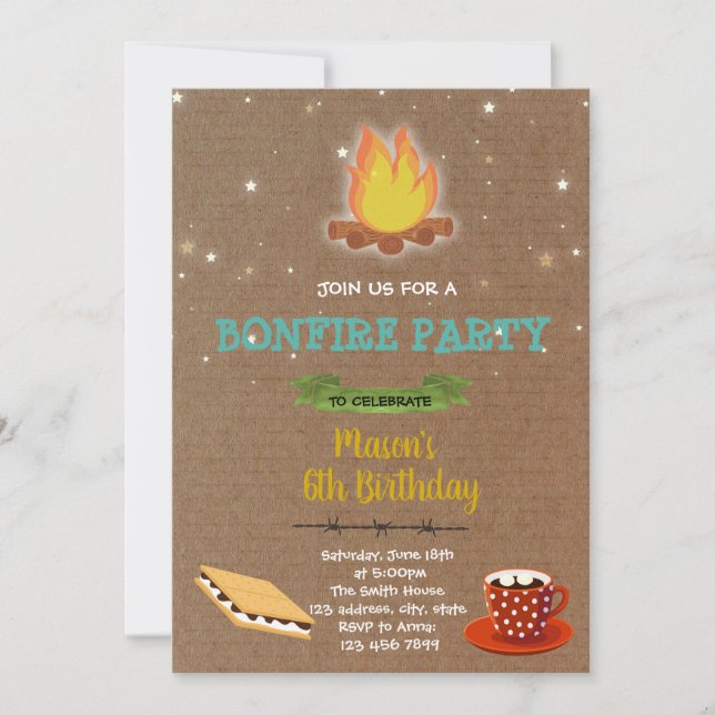 Invitation à l'anniversaire de la fête de Bonfire (Devant)