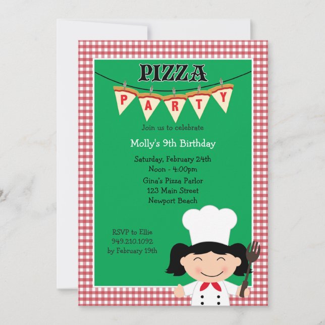 Invitation à l'anniversaire de la fête de Pizza po (Devant)