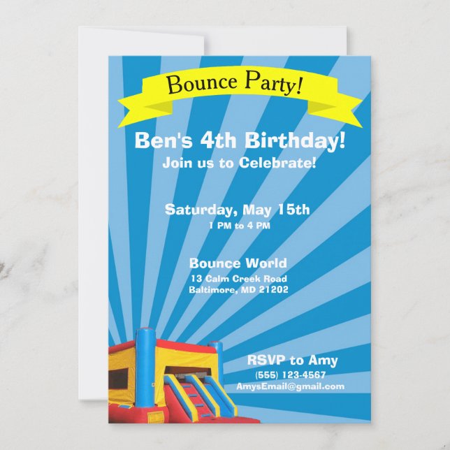 Invitation à l'anniversaire de la fête de rebond (Devant)
