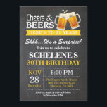 Invitation à l'anniversaire de la fête du 30e anni<br><div class="desc">Surprise Cheers and Beers 30th Birthday Invitation Card. Anniversaire adulte.Jaune. 16e 18e 21e 30e 40e 60e 70e 80e 90e 100e. N'Importe Quel Âge.
Pour plus de personnalisation,  cliquez sur le bouton "Customiser" et utilisez notre outil de conception pour modifier ce modèle.</div>